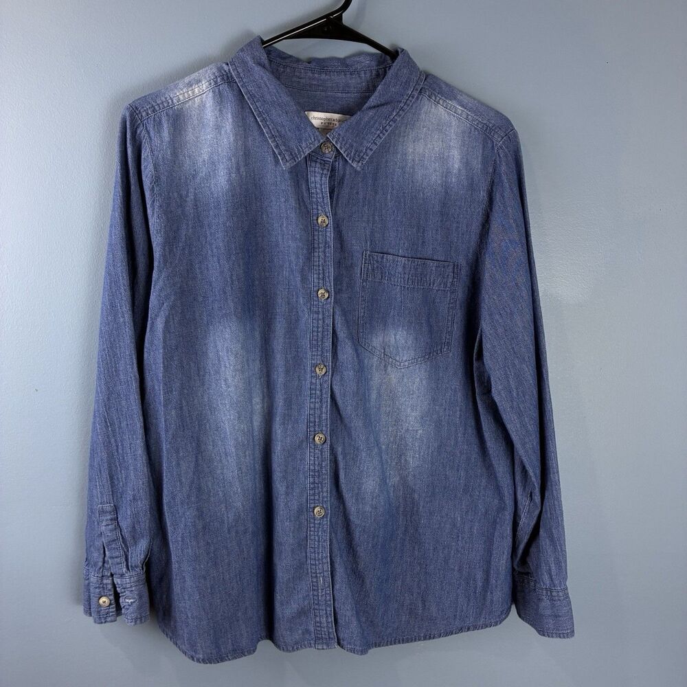 Christopher & Banks Shirt Women’s Size Petite Large Blue Denim Button Down